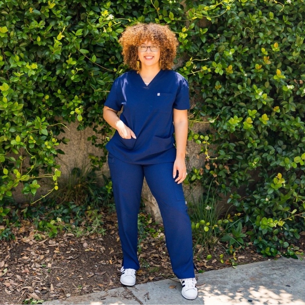 Care + Wear Women's 3-Pocket V-Neck Scrub Top + 9-Pocket Straight Leg Scrub Pant